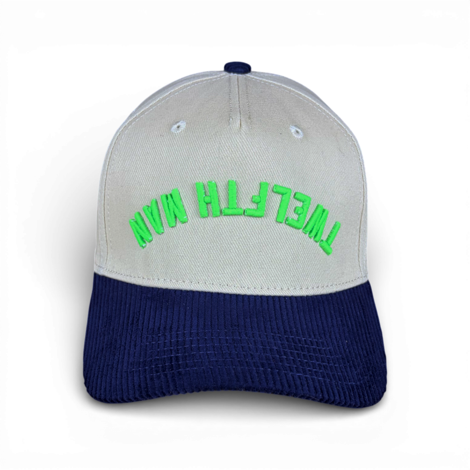TWELFTH MAN - Upside Down Navy & Cream Corduroy Bill Hat