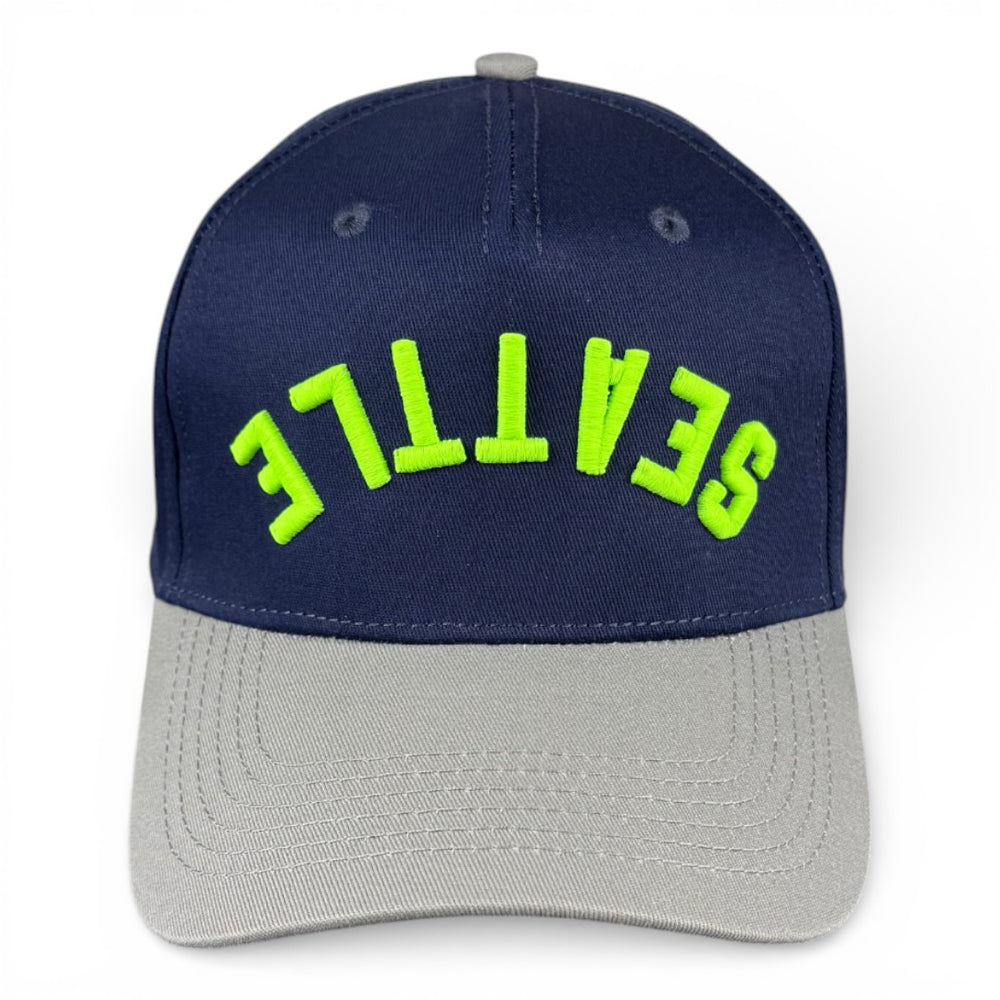 SEATTLE - Upside Down Navy and Silver Vintage Two Tone Hat