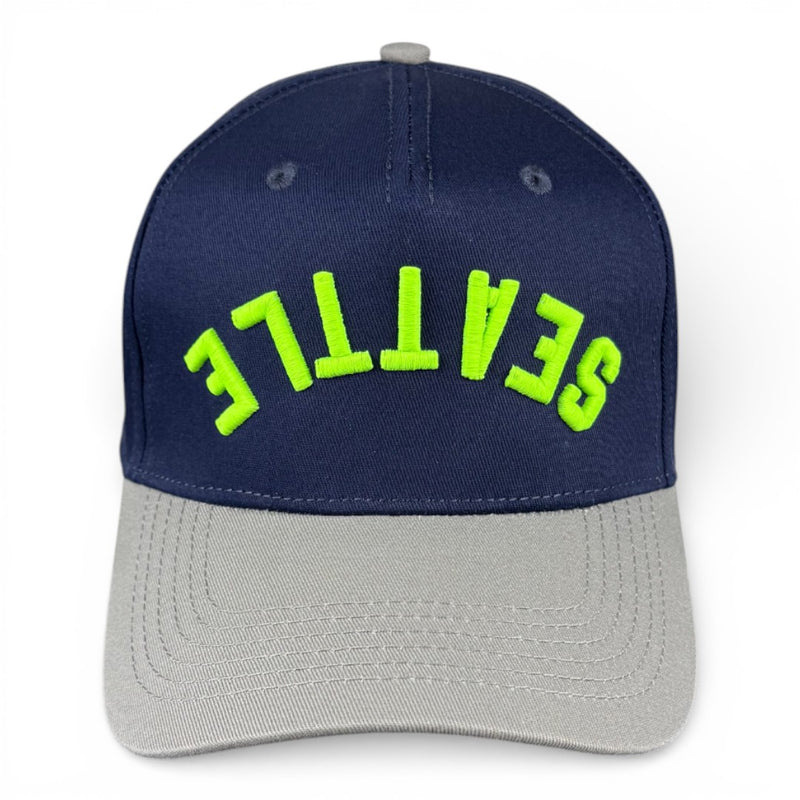 SEATTLE - Upside Down Navy and Silver Vintage Two Tone Hat