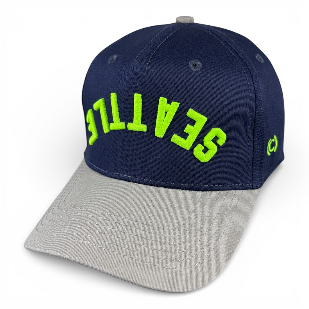 SEATTLE - Upside Down Navy and Silver Vintage Two Tone Hat