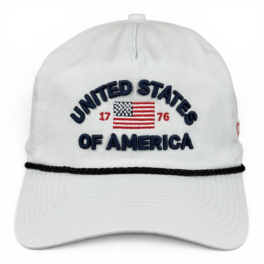 United States of America Hat - White (Black Rope) Relaxed Rope Hat