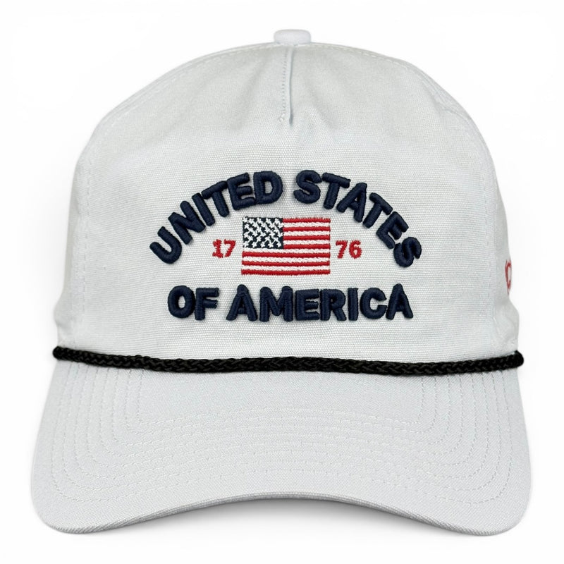 United States of America Hat - White (Black Rope) Relaxed Rope Hat