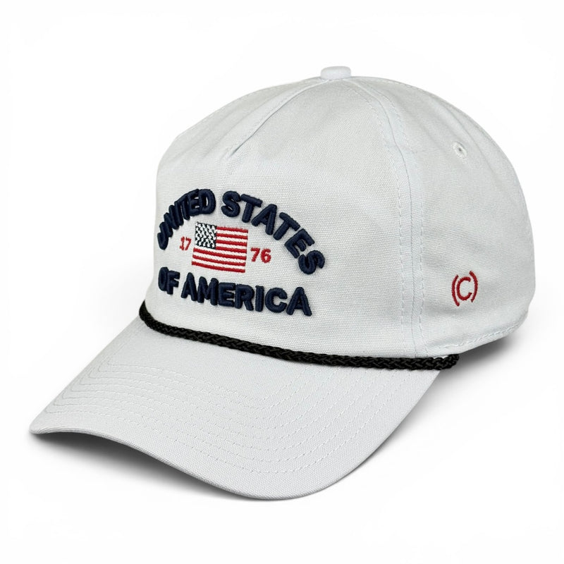 United States of America Hat - White (Black Rope) Relaxed Rope Hat