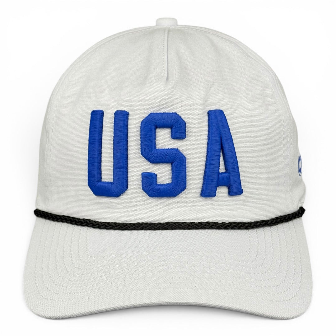USA Hat - White (Black Rope) Relaxed Rope