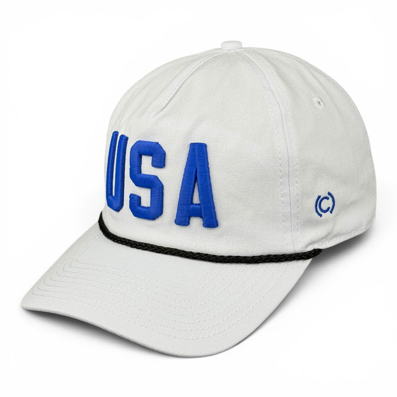 USA Hat - White (Black Rope) Relaxed Rope