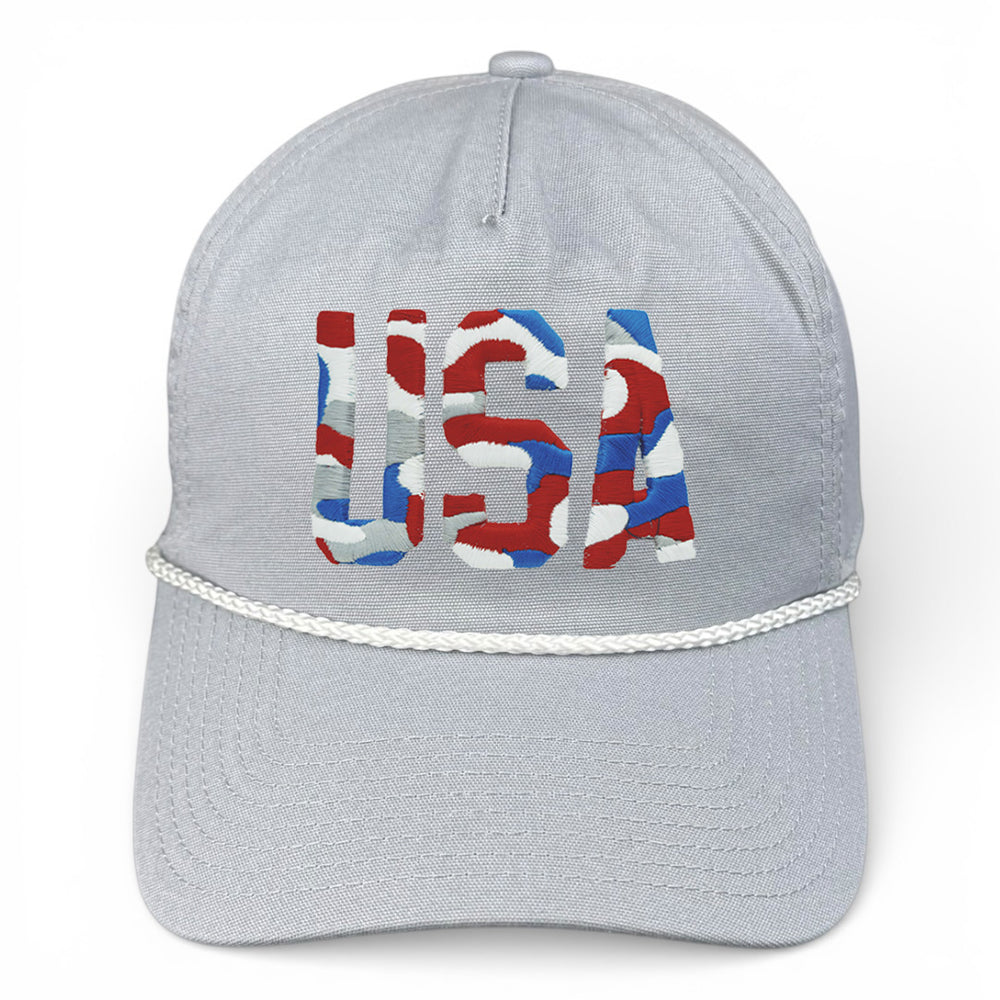USA Camo Hat - Mist Gray (White Rope) Relaxed Rope