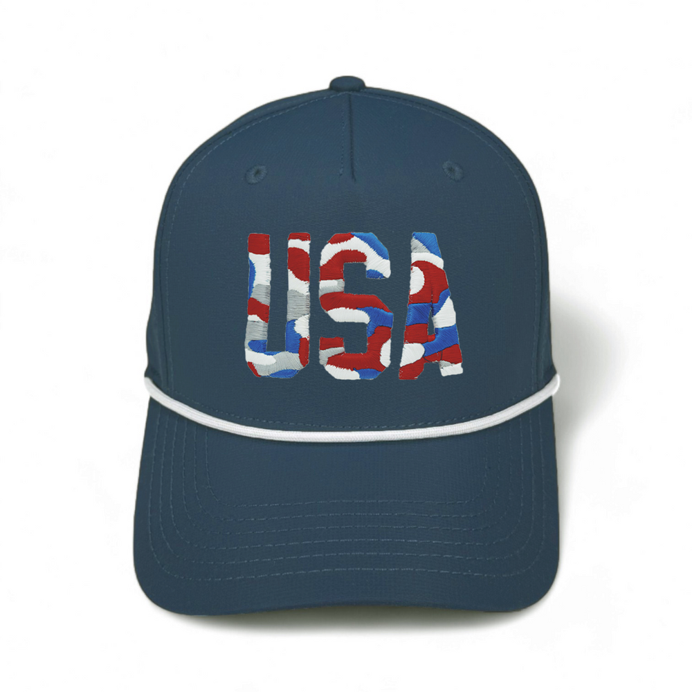 USA Camo Hat - Dark Blue (White Rope) Performance Rope