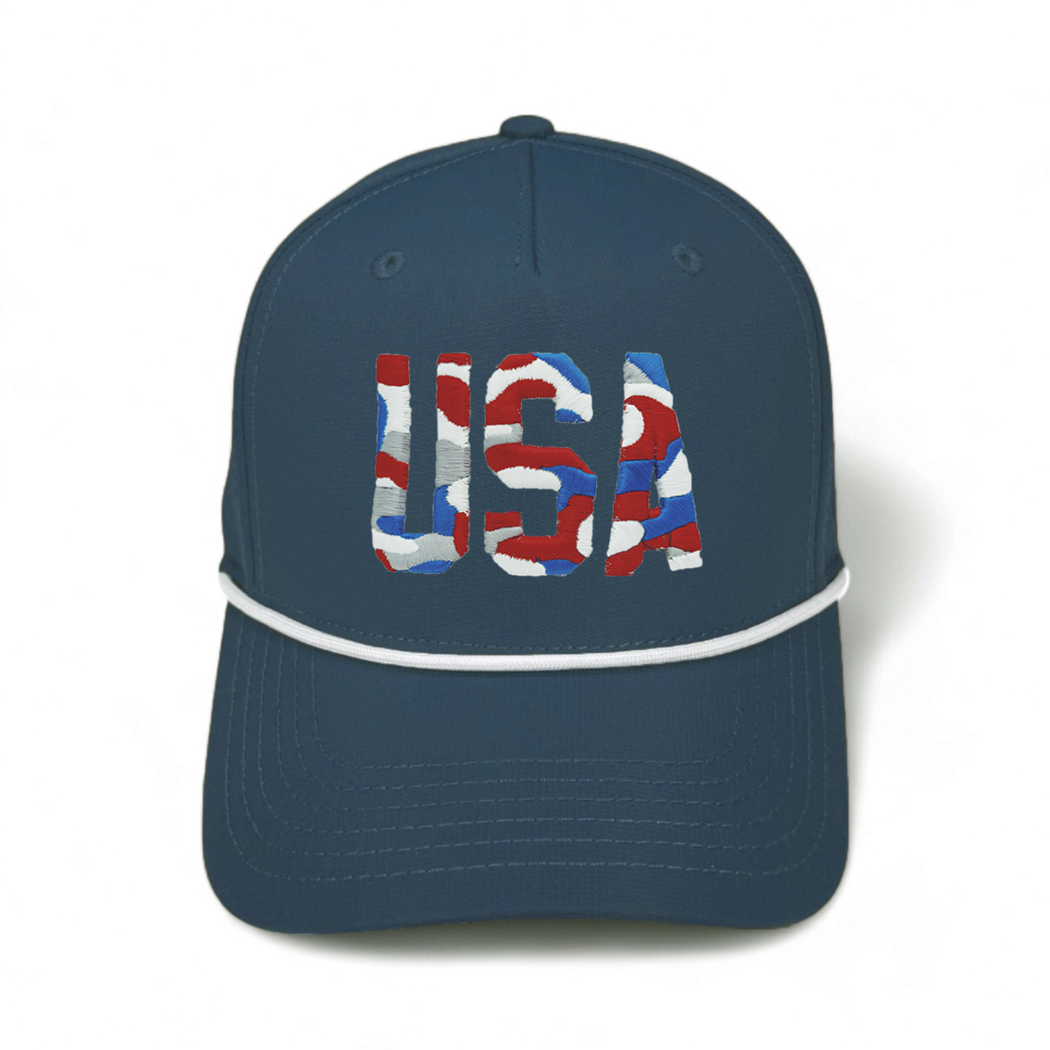 USA Camo Hat - Dark Blue (White Rope) Performance Rope