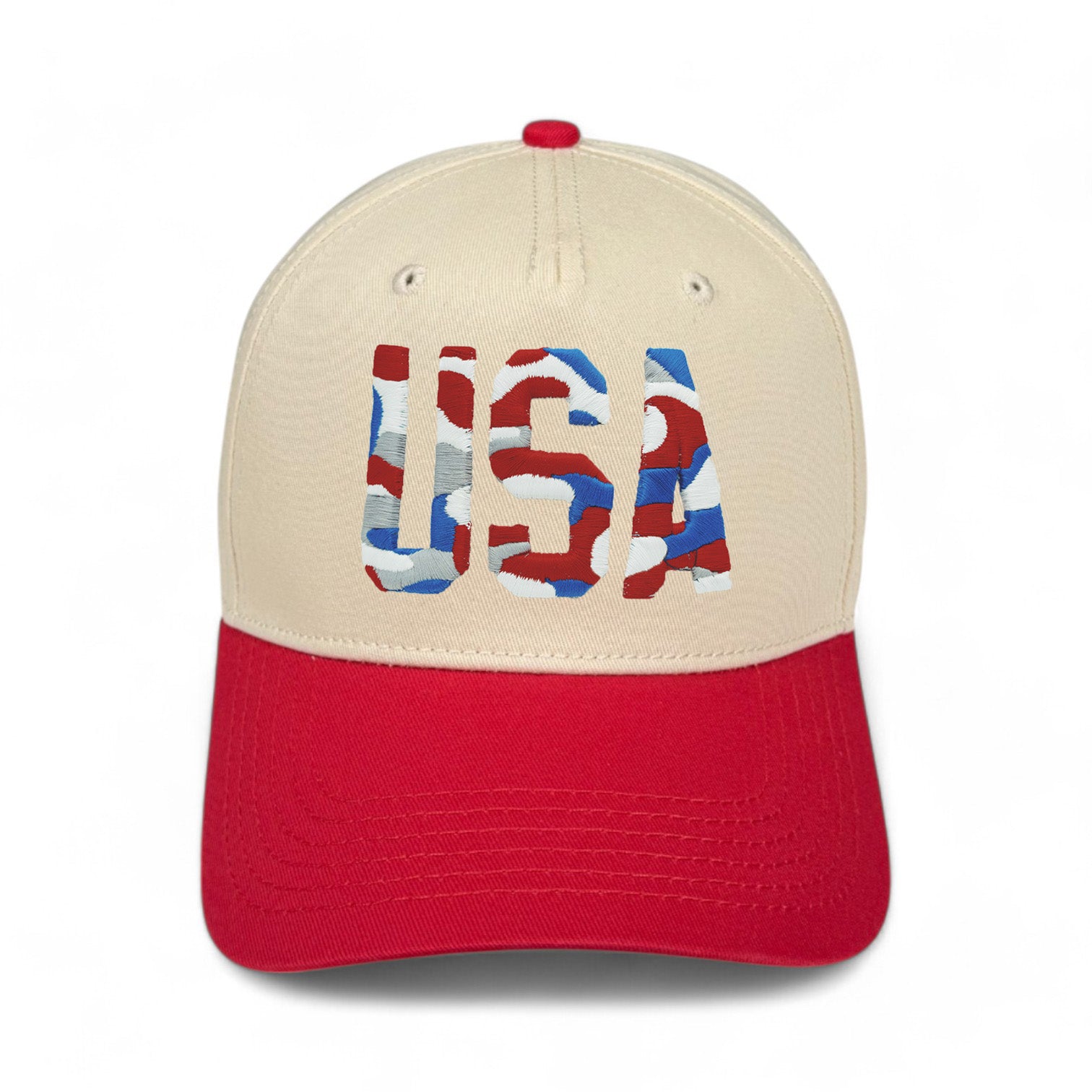USA Camo Hat - Red & Cream Vintage Two-Tone