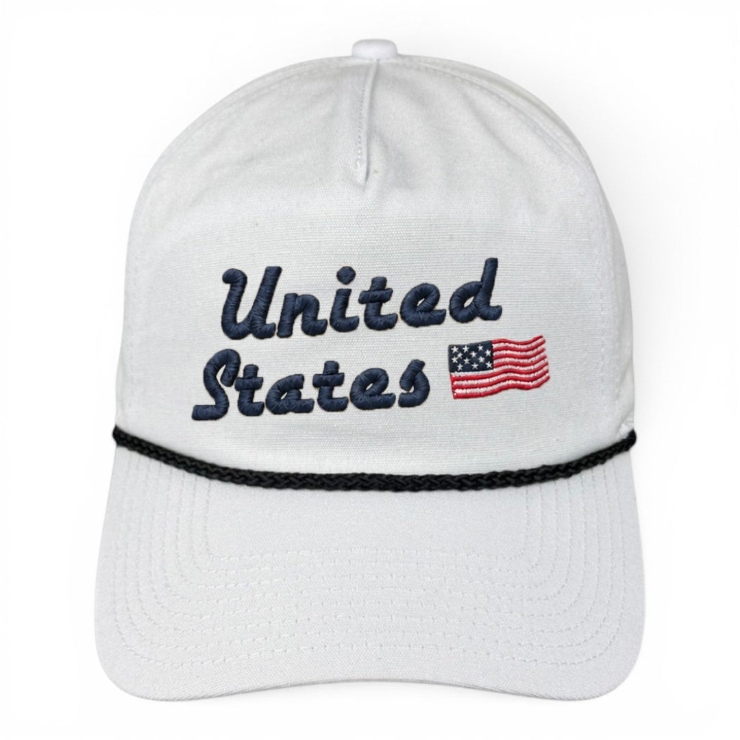 United States Hat- White (Black Rope) Relaxed Rope Hat