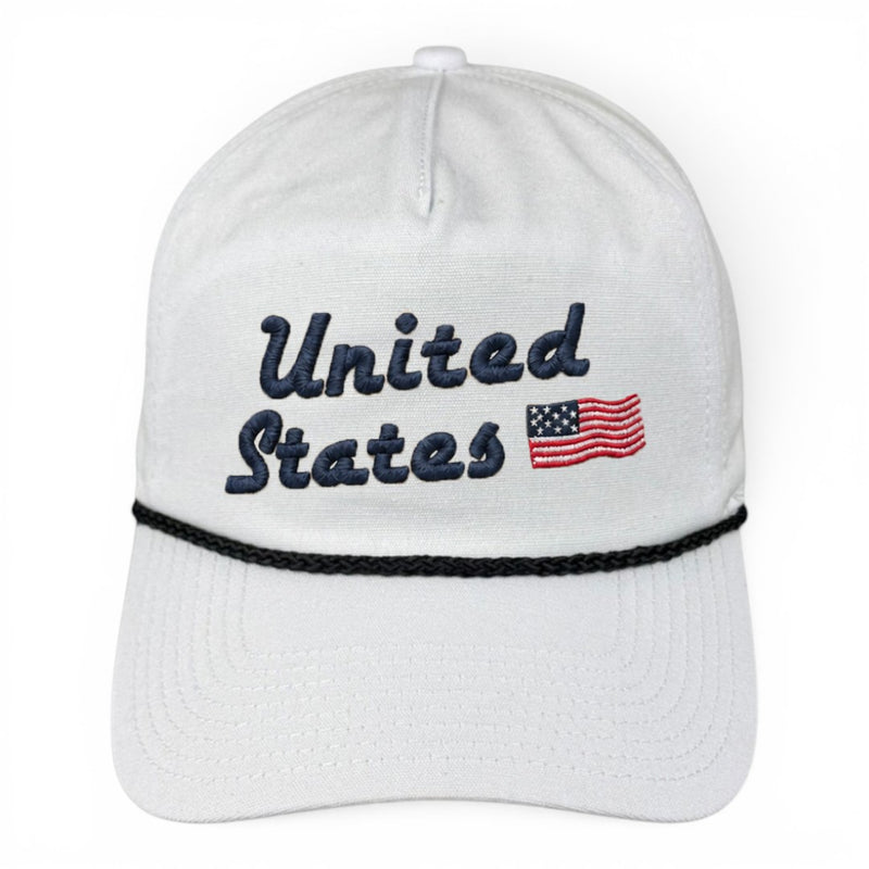 United States Hat- White (Black Rope) Relaxed Rope Hat