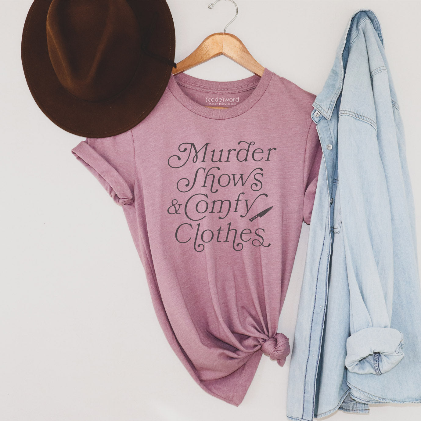 Murder Shows Comfy Clothes True Crime Fan Shirt Funny Womens Unisex T-Shirt  - TourBandTees